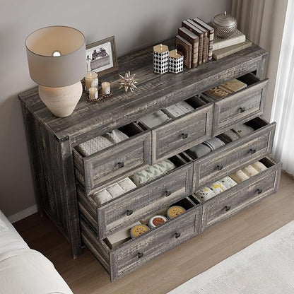 7-Drawer Dresser, Modern Wooden Storage Chest of Drawers, Dresser TV Stand, Wood Drawer Organizer with Metal Handles for Bedroom, Living Room, Hallway