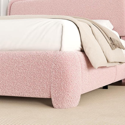 Twin Size Platform Bed Frame with Headboard, Boucle Upholstered Desige, Anti-Collision Corners, Soft Rounded Corners, No Box Spring Required, Easy Assembly, Noise Free