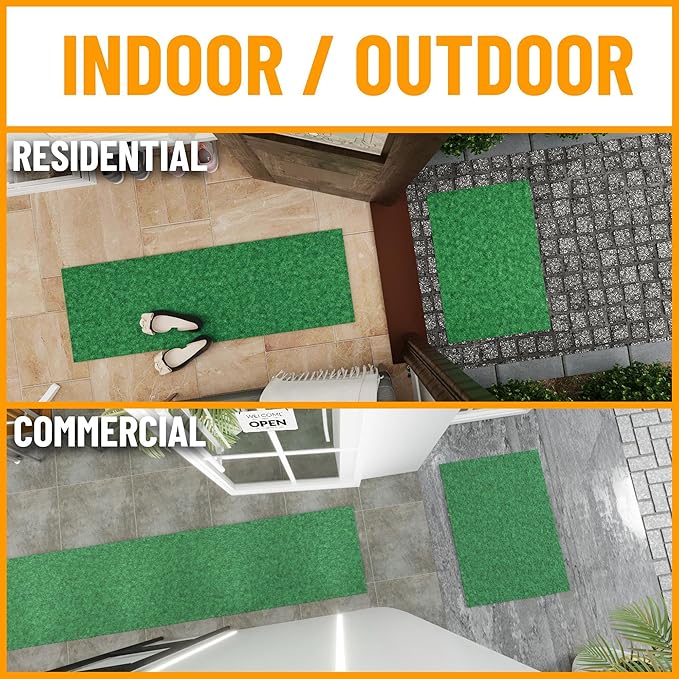 Ottomanson 2' x 33' Hallway Runner with Scraper Pile Extra Durable Non-Slip Rug Mat for Indoor & Outdoor Use - Ideal for Kitchen, Entryway, Patio & Garage - High-Traffic Carpet, Green
