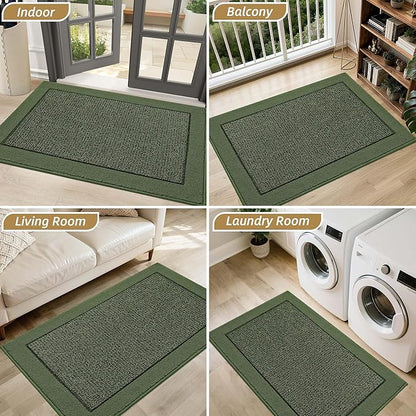 BEQHAUSE Indoor Door Mat 20" x 32", Dirt Trapper Door Mats Non-Slip Entryway Rugs Washable, Resist Dirt Absorbent Welcome Mat, Low Profile Floor Mats for Front Back Door and Entryway, Green