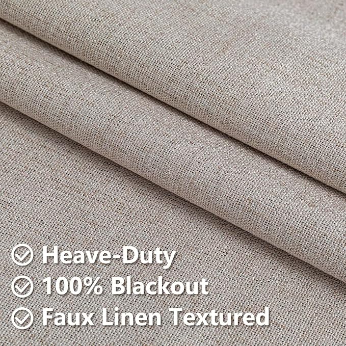 100% Blackout Curtains 90 Inch Length 2 Panels Set, Black Out Curtains for Living Room, Beige Thermal Insulated Grommet Drapes Bedroom Luxury Decor Privacy(70W × 90L inch, Beige)