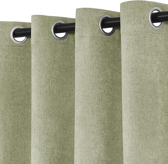 Macochico 100% Blackout Curtains Thermal Insulated Noise Reducing Chenille Curtains for Hotel Auditorium Bedroom Living Room Grommet Green Tint Curtains with Tieback Classic 52" Wx84 L 1 Panel