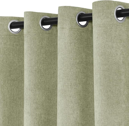 Macochico 100% Blackout Chenille Curtains 96 Inches Long for Hotel Nursery Noise Reducing Thermal Curtains for Bedroom Living Room Grommet Green Tint Curtains with Tieback 52" Wx96 L Classic 1 Panel