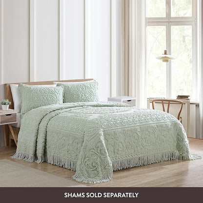 Beatrice Home Fashions Medallion Chenille Bedspread, Twin, Sage