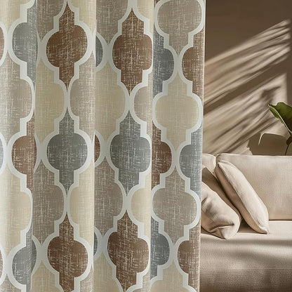 Beauoop 100% Blackout Curtains 63 Inches Long 2 Panels for Bedroom Living Room Brown Grey Moroccan Geo Room Darkening Thermal Insulated Soundproof Grommet Top Window Treatments Drapes, 50x63 Set of 2