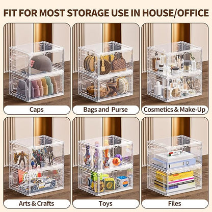 6 Pack XX Large Shoe Organizer, Heavy-Duty Hard Thicken Plastic Clear Stackable Shoe Storage Box Organizer for Closet, Space-Saving Shoe Rack Display Case Bin Containers for Sneakers, Clear