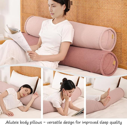 Body Pillow for Adults – Corduroy Long Round Bolster Pillow for Bed, Cuddle Pillow with Full Support for Side Sleepers & Restful Sleep,47 x 7.87 Inches,Pink