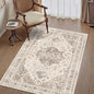 3x5 Vintage Washable Area Rugs Boho Medallion Large Distressed Retro Accent Carpet Floral Non-Slip Soft Low Pile Indoor Throw Rug for Living Room Bedroom Dining Room Office Kitchen, Taupe