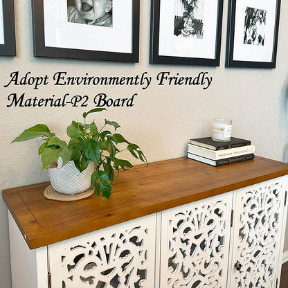 PHI VILLA White Accent Cabinet with Doors, Farmhouse Credenza Cabinets for Living Room, Sideboard Buffet Cabinet with Storage