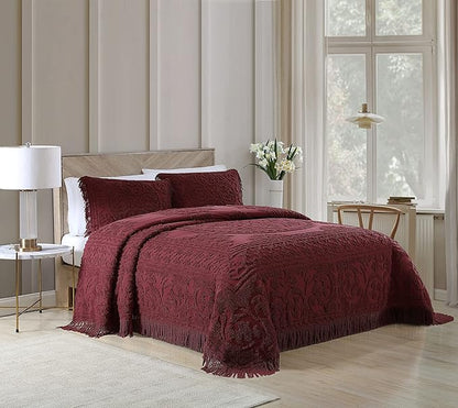 Beatrice Home Fashions Medallion Chenille Bedspread, King Sham, Burgundy