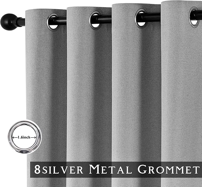 ChrisDowa 100% Blackout Grey Solid Curtains 120 Inches Long 2 Panels for Bedroom Living Room,Farmhouse Room Darkening Thermal Insulated Soundproof Grommet Top Window Treatment Drapes,52x120