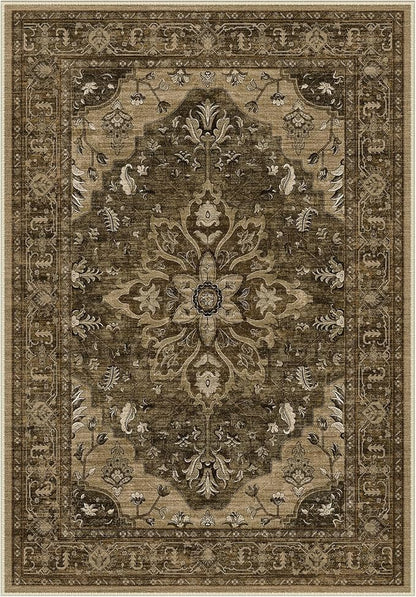 Area Rugs 2'x3' Washable Non-Slip, Floral Vintage Distress Print Pattern Medallion Carpet for Living Room Bedroom Dining Room, Brown Dark Brown