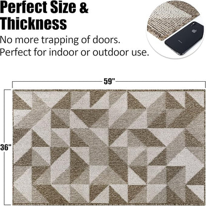 Indoor Doormat 36"x 59", Absorbent Front Back Door Mat Floor Mats, Rubber Backing Non Slip Door Mats Inside Mud Dirt Trapper Entrance Front Door Rug Carpet, Machine Washable Low Profile-Brown Geome