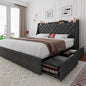 iPormis Full Size Bed Frame with 4 Storage Drawers, Upholstered Platform Bed Frame with Type-C & USB Ports, Wingback Storage Headboard, Solid Wood Slats, No Box Spring Needed, Dark Gray