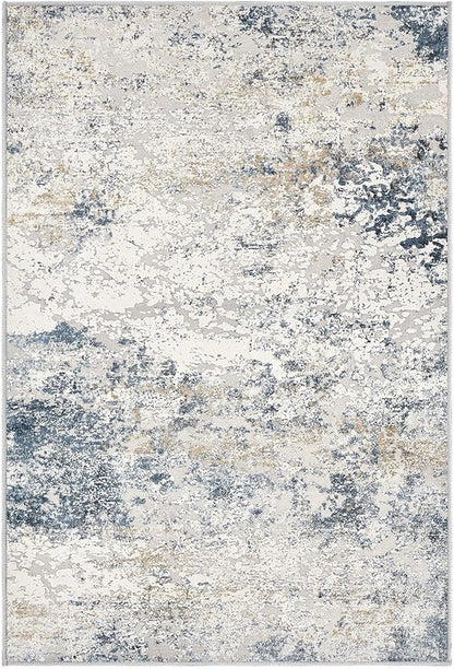 2x3 Entryway Area Rug: Washable Neutral Modern Abstract Small Rug - Non-Slip Low Pile Throw Indoor Carpet for Entrance Kitchen Front Door Mat Bathroom Entry Kids Room - Beige Blue
