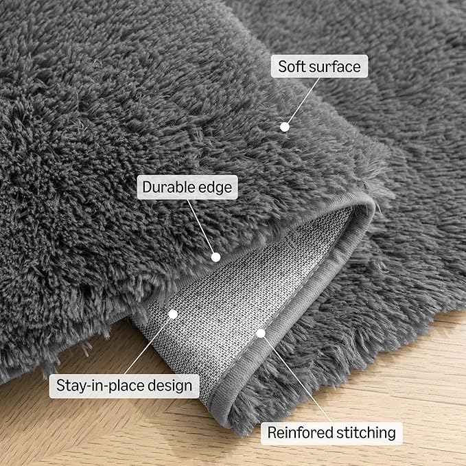 Amazon Basics Fluffy Washable Round Area Rug, Circle Shaggy Carpet for Living Room, Bedroom, Nursery, 4'R, Dark Gray