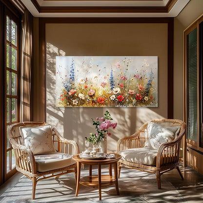 SERIMINO Modern Wildflower Wall Art, Rustic Botanical Floral Extra Large Artwork, Flower Market Canvas Art Prints, Nature Plant Wall Pictures for Living Room Dining Room Farmhouse Cottage 29X57 Inch
