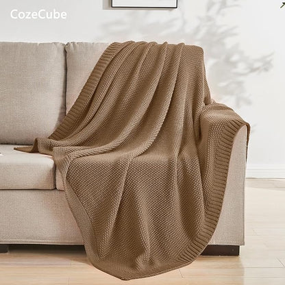 CozeCube Caramel Brown Throw Blanket for Couch, Soft Cozy Cable Knit Throw for Bed Sofa Living Room, Lightweight Warm Decorative Farmhouse Christmas Blanket, 50"x60", Light Brown
