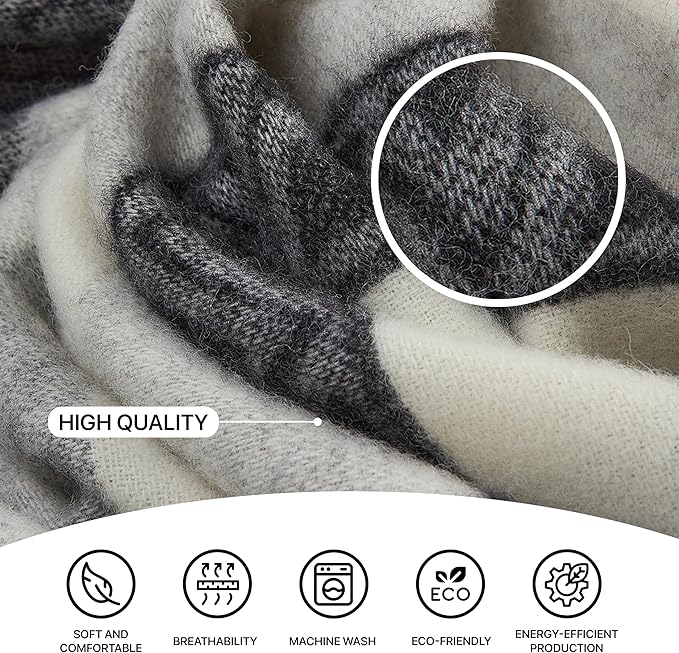 | Wool Blanket/Throw | 100% New Zealand Wool | Perfect for Home and Outdoors | Virgin Wool Throw with Fringes 75"x87" (190 x 220 cm)