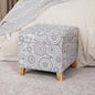 Adeco 17" Square Ottoman with Storage, Small Mandala-Persian Flower Pattern Storage Ottoman Foot Rest with Hinged Lid & Solid Wood Legs, Linen Fabric Foot Stool for Living Room & Bedroom