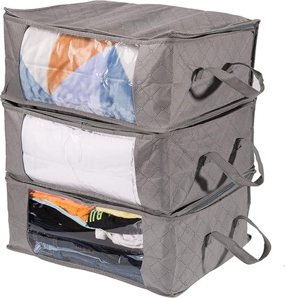 Amazon Basics Foldable Small Zipper Storage Bag Organizer Cubes with Clear Window & Handles, 3-Pack, Gray