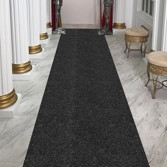 Ottomanson Commercial Scrape Rib Entry Mat – Heavy Duty Ribbed Floor Mat for High Traffic – Non Slip Rubber Back, Waterproof – Indoor Outdoor Use for Offices, Schools, Lobbies, 2'7" x 42', Black