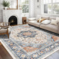 vivorug 4x6 Rug, Boho Small Area Rug for Living Room, Bedroom, Kitchen, Machine Washable Non-Slip Throw Rug, Vintage Floral Carpet for Entryway Nursery Coffee Table - Durable (Orange/Navy)