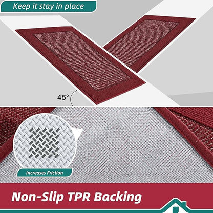 BEQHAUSE Indoor Door Mat 24" x 60", Dirt Trapper Door Mats Non-Slip Entryway Rugs Washable, Resist Dirt Absorbent Welcome Mat, Low Profile Floor Mats for Front Back Door and Entryway, Red