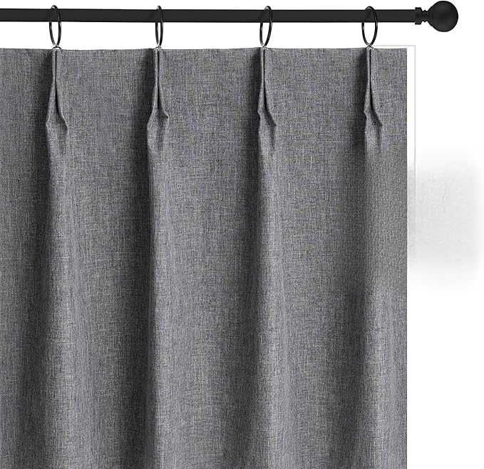 WdFour 42" W x 45" L Inch Pinch Pleated Blackout Cafe Curtains - Pack of 2, 100% Light Blocking Back Tab Drapes for Half Windows, Kitchen & Bathroom Short Curtains in(Dark Gray,Pack of 2)