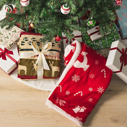 PAVILIA Red Reindeer Christmas Sherpa Throw Blanket, Ultra Soft Reversible Fleece Sherpa 50x60 Winter Blanket for Couch & Bed, Cozy Christmas Home Decor Holiday