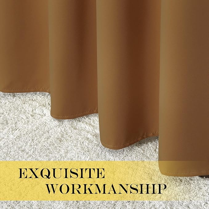 NICETOWN 66 Inch Long Blackout Curtains for Bedroom Living Room, Thermal Insulated Room Darkening Curtains, Light Blocking Blackout Drapes for Bedroom, 66" W x 66" L, 1 Panel, Gold Brown