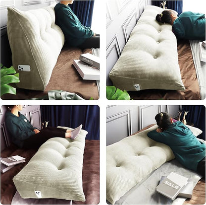 WOWMAX 100% Cotton Corduroy Headboard Pillow – King Size Back Support Reading Wedge for Bed & Daybed, Plush Handmade Bolster Cushion with Removable Cover, Cozy Bed Rest Pillow, White