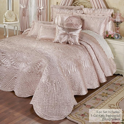 Touch of Class Portia Luxury Bedding | Posh Rose Quartz | Premier Quilted Polyester Satin | Hand Guided Machine Quilted Scroll Design 3 Piece Set: Cal King Oversized Bedspread and 2 King Shams