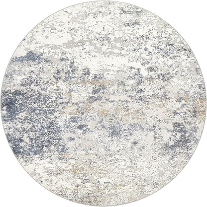 4ft Round Area Rug Living Room Rugs - 4x4 Washable Large Soft Indoor Neutral Modern Abstract Low Pile Rug Carpet for Bedroom Dining Room Farmhouse Home Office - Beige Blue