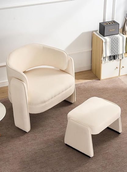LOULENS Accent Chair with Ottoman, Oversized Barrel Chair, Modern Upholstered Comfy Armchair for Living Room, Bedroom, Reading Room & Corner, Beige