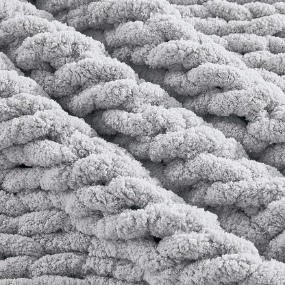 Carriediosa Chunky Knit Throw Blanket 60" X 80" Twin, 100% Hand Made Large Chenille Loop Yarn Soft Fluffy Throws for Couch Sofa Bed, Big Crochet Cozy Heavy Thick Cable Woven Blanket, Grey