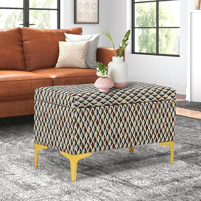 Joveco Rectangular Storage Ottoman Bench, Upholstered Coffee Table with Golden Metal Legs, Footrest Stool for Living Room Bedroom Entryway