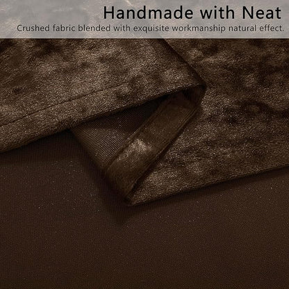 SMILETIME Chocolate Crushed Velvet Curtains 52x96inch Rod Pocket Luxurious Thermal Insulated Soundproof Drapes Soft and Durable Light-Filtering Window Treatments for Living Room Bedroom, 2 Panels