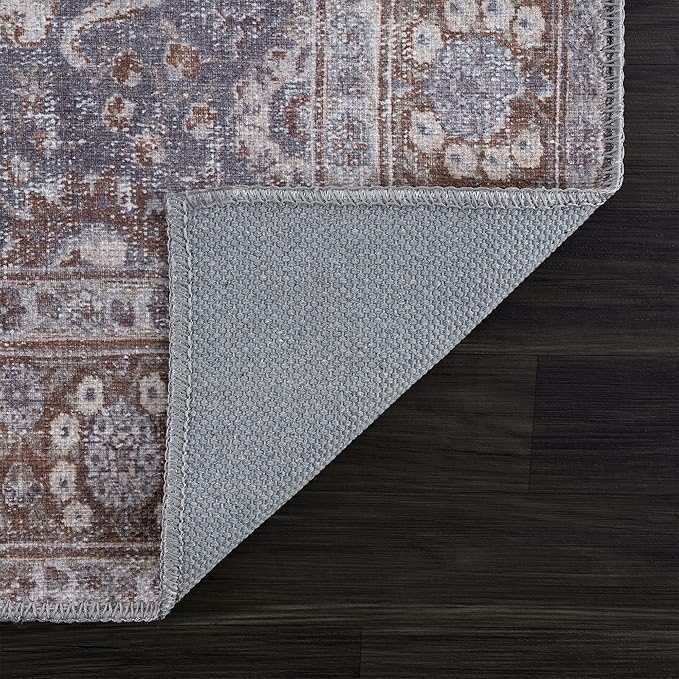 Bloom Rugs Washable 6' x 9' Rug - Brown/Dark Gray Traditional Area Rug for Living Room, Bedroom, Dining Room, and Kitchen - Exact Size: 6' x 9'