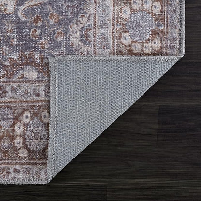 Bloom Rugs Washable 6' x 9' Rug - Brown/Dark Gray Traditional Area Rug for Living Room, Bedroom, Dining Room, and Kitchen - Exact Size: 6' x 9'