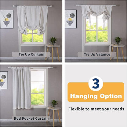 DriftAway Double Layer Linen Blackout Tie Up Curtains Thermal Insulated Fully Lined Balloon Roman Shade Bathroom Window Adjustable Rod Pocket for Small Window 39 Inch by 55 Inch Ivory