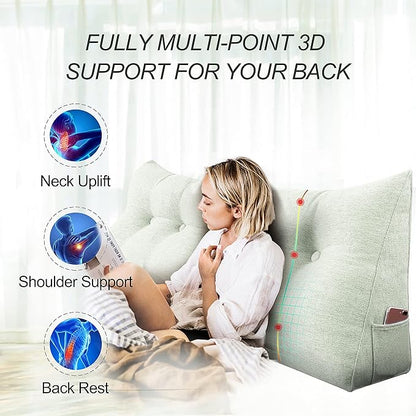 homecozy Wedge Headboard Pillow Dorm Room Reading Pillow Back Support for Sitting Up in Bed Bolster Lumbar Cushion Body Positioning Bedrest Cotton Linen 59in Grey-Beige Queen
