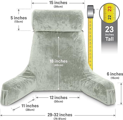 Husband Pillow Medium Desert Sage, Backrest for Kids, Teens, Petite Adults - Reading Pillows with Arms, Adjustable Plush Memory Foam, Bed Rest Chair Sitting Up, Detach Neck Roll, Removable Cover