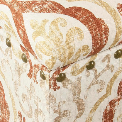 HomePop Large Storage Bench with Nailhead Trim -Orange and Cream Medallion