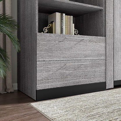 Bestar Orion 2 Drawer Set for 30W Tall Storage Shelf in White and Walnut Grey, Bedroom Organization