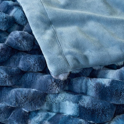 Cozy Bliss Faux Fur Throw Blanket for Couch, Cozy Warm Plush Striped Blanket for Sofa Bedroom Living Room, 60 * 80 Inches Tie-dye Blue