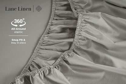 LANE LINEN King Sheet Set – 600 Thread Count Long Staple 100% Cotton King Size Sheet Set, Hotel Luxury Soft Silky Sateen Finish, Gentle on Body, Fully Elasticized 15" Deep Pocket – Silver