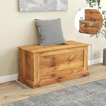 LOKO 35.5” Storage Chest, Lift Top Storage Box with Metal Hinges, Wooden Storage Bench with Safety Hydraulic Strut, Large Farmhouse Storage Trunk for Living Room, Bedroom, Entryway(Oak)