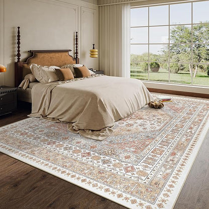 zesthome 8x10 Area Rugs for Living Room,Non-Slip Backing Washable Rugs,Vintage Large Area Rug，Stain Resistant Home Decor Rug (Orange,8'x10')
