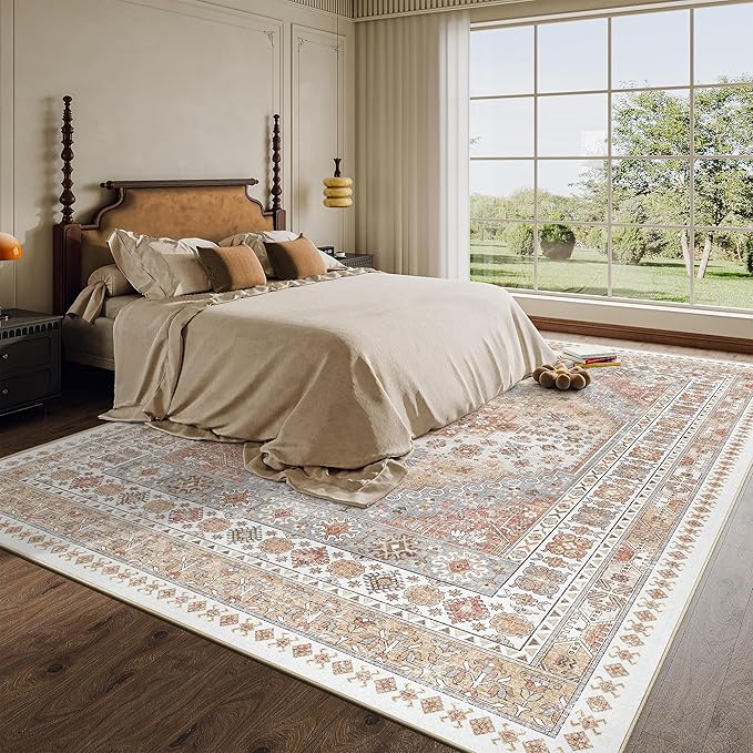 zesthome 10x12 Area Rugs,Stain Resistant Washable Rug,Ultra-Thin Rugs for Living Room,Bedroom,Non-Slip Backing Home Decor Large Area Rug (Orange,10'x12')